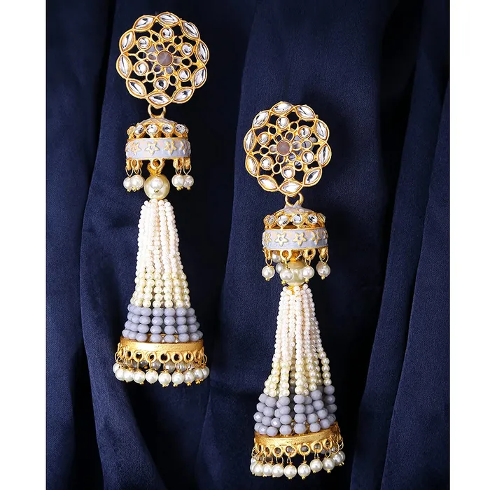 Bracelets Yellow Chimes Yellow Chimes Jhumka Earrings for Women Gold Plated Kundan Studded Pearl Traditional Long Jhumka Earrings for Women and Girls