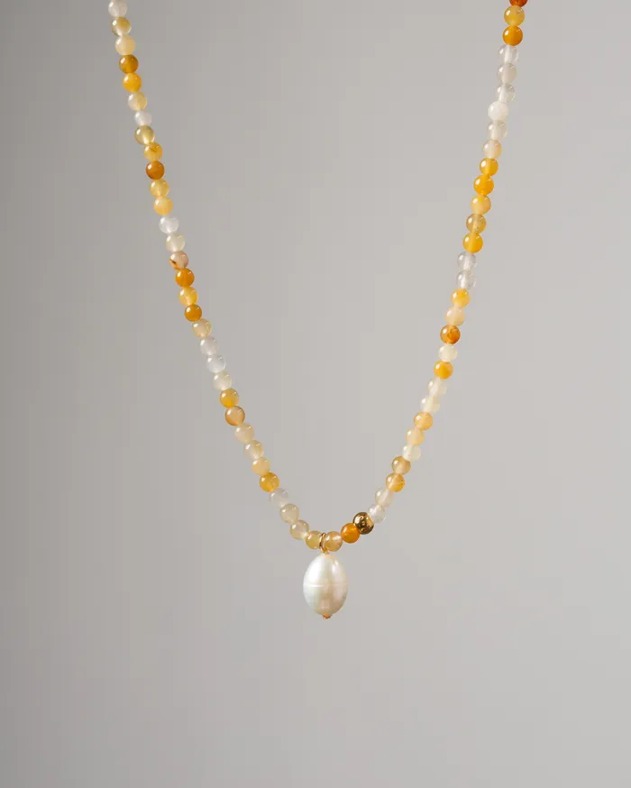 Necklaces Miel Yellow Nephrite Beaded Necklace CUN