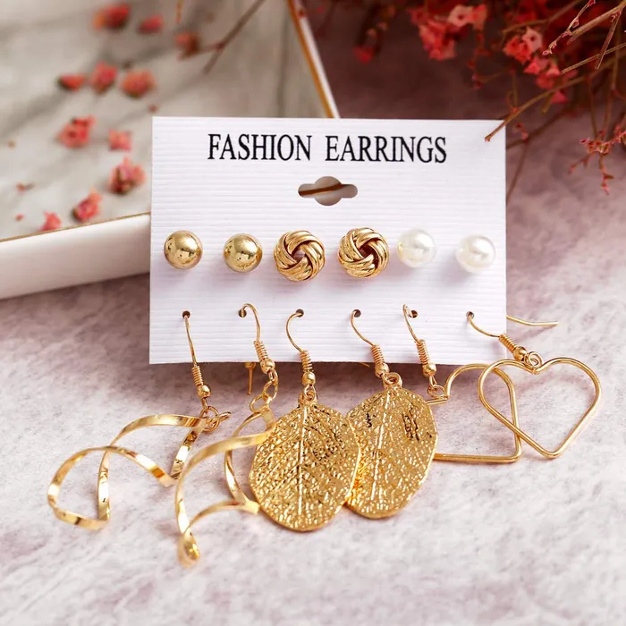 Necklaces Yellow Chimes Yellow Chimes 6 and 9 Pairs Assorted Multiple Stud Earrings Big Hoop Tassel Drop Pearl Earrings for Women and Girls 6 Pairs Tassel
