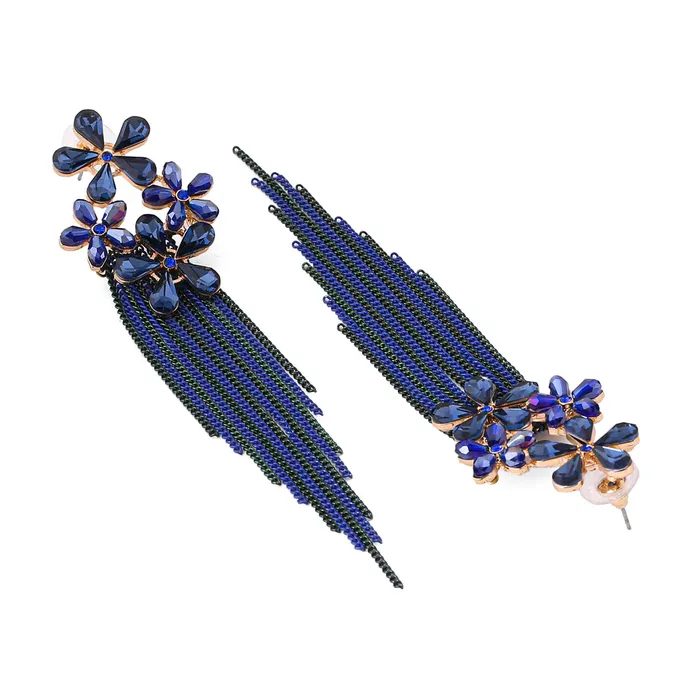 Necklaces Yellow Chimes Yellow Chimes Crystal Danglers Earrings for Women Floral Shaped Crystal Blue Long Chain Dangler Earrings for Women and Girls