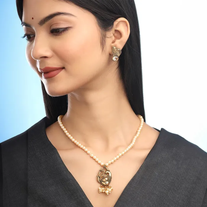 Necklaces Yellow Chimes Yellow Chimes Jewellery Set for Women Traditional Gold Plated Pearl Necklace Set For Women I Ethnic Peacock Shaped Long Necklace I Birthday Gift for Girls Women Anniversary Gift for Wife