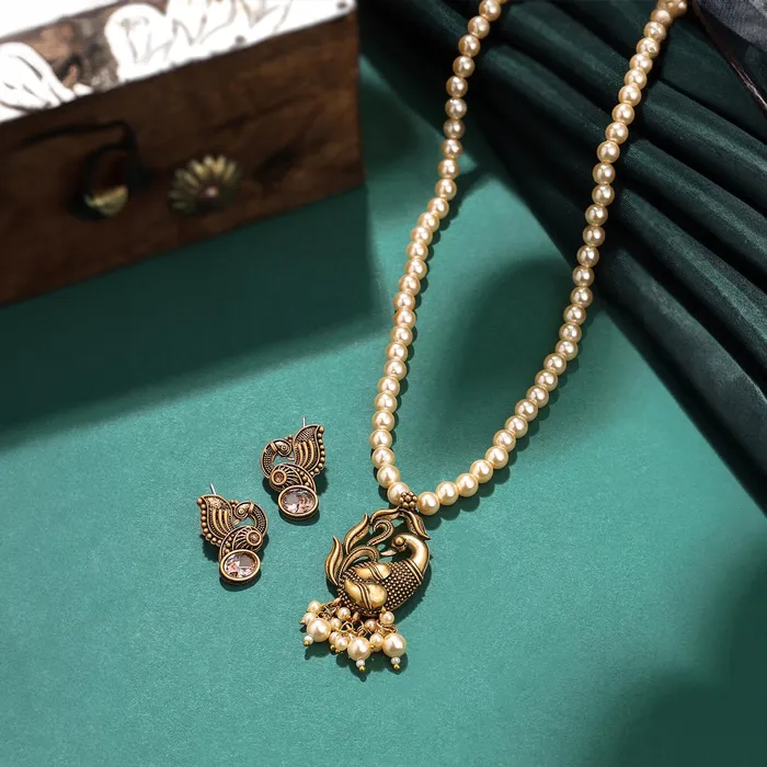 Necklaces Yellow Chimes Yellow Chimes Jewellery Set for Women Traditional Gold Plated Pearl Necklace Set For Women I Ethnic Peacock Shaped Long Necklace I Birthday Gift for Girls Women Anniversary Gift for Wife