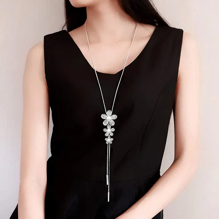 Necklaces Yellow Chimes Yellow Chimes Long Chain Necklace for Women Floral Pendant for Girls Crystal Studded Pearl Long Chain Pendant Necklace for Women and Girls