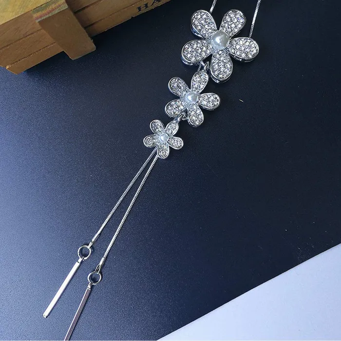 Necklaces Yellow Chimes Yellow Chimes Long Chain Necklace for Women Floral Pendant for Girls Crystal Studded Pearl Long Chain Pendant Necklace for Women and Girls