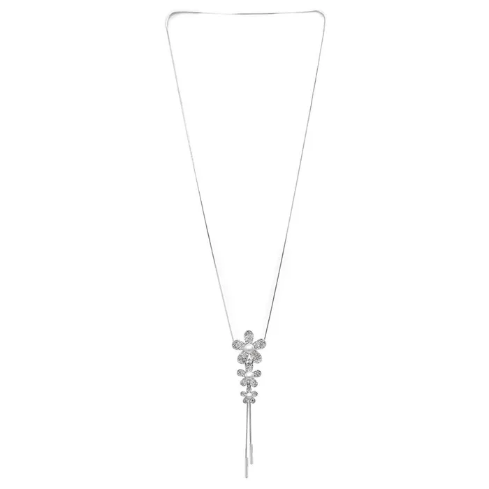 Necklaces Yellow Chimes Yellow Chimes Long Chain Necklace for Women Floral Pendant for Girls Crystal Studded Pearl Long Chain Pendant Necklace for Women and Girls