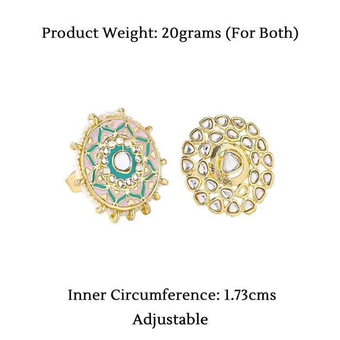 Necklaces Yellow Chimes Yellow Chimes Rings for Women 2 Pcs Set of Adjustable Kundan Studded Rings for Women and Girls