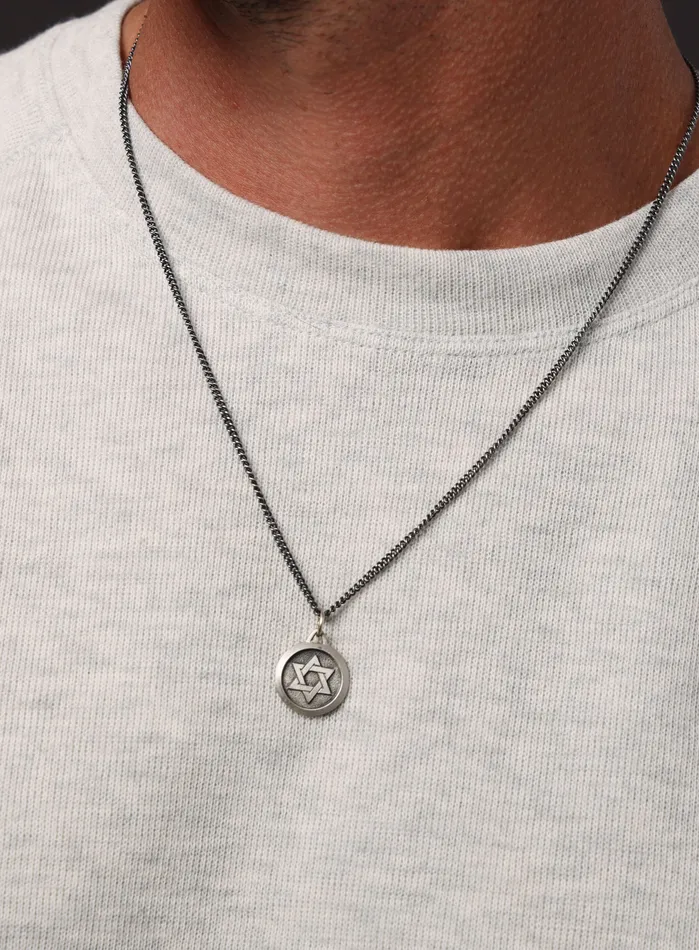 WE ARE ALL SMITH Necklaces Sterling Silver Star of David Round Medal Necklace for Men