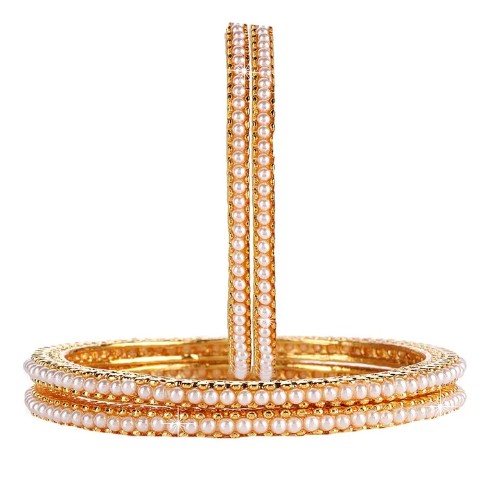 Yellow Chimes 4 PC Bangles Set Moti Craftmanship Traditional Golden Bangles for Women and Girls Yellow Chimes Necklaces