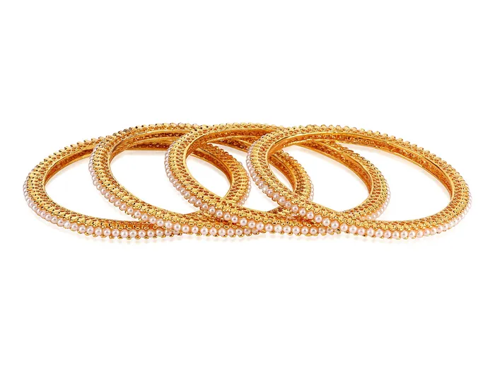 Yellow Chimes 4 PC Bangles Set Moti Craftmanship Traditional Golden Bangles for Women and Girls Yellow Chimes Necklaces