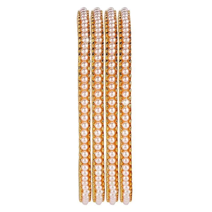Yellow Chimes 4 PC Bangles Set Moti Craftmanship Traditional Golden Bangles for Women and Girls Yellow Chimes Necklaces