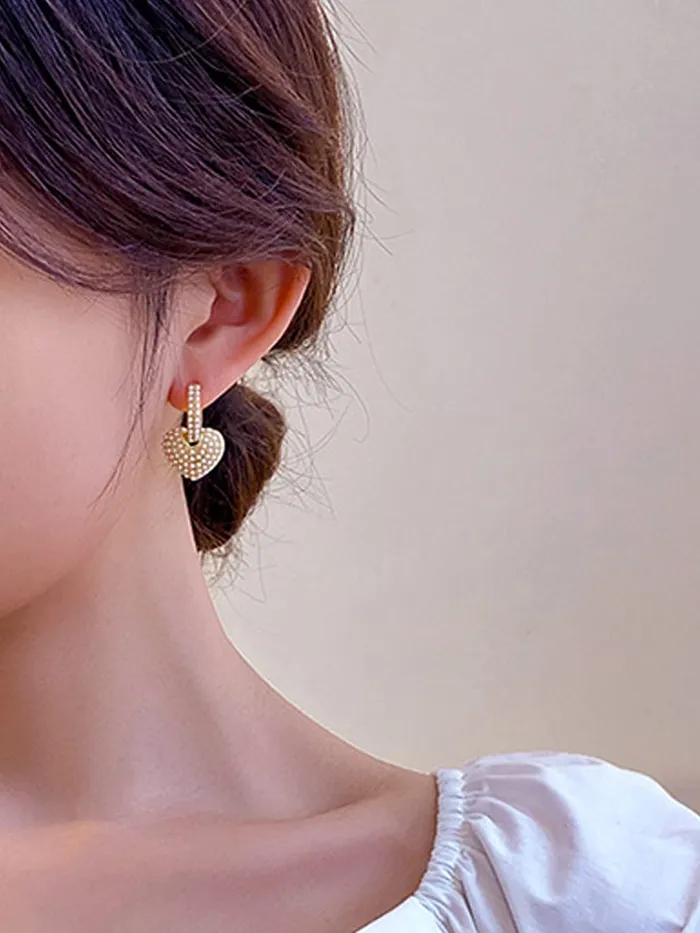 Yellow Chimes Bracelets Yellow Chimes Earrings For Women Gold Tone Crystal Studded Round Hoop With Heart Charm Hanging Drop Earrings For Women and Girls