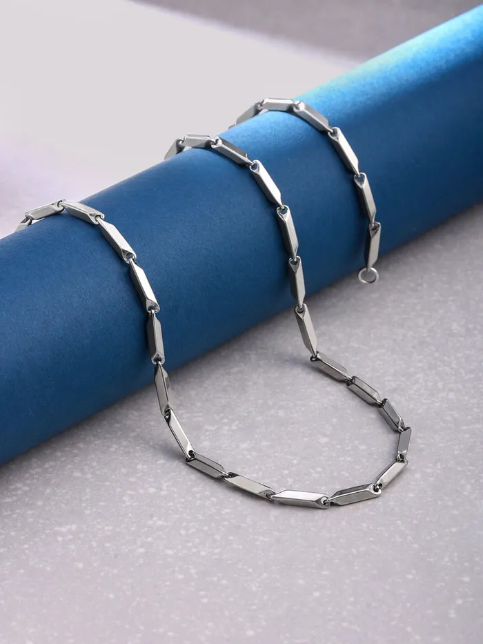 Yellow Chimes Chain for Men and Boys Silver Chain Men Rice Neck Chain for Men Stainless Steel Chains for Men Birthday Gift for Men Boys Anniversary Gift for Husband Yellow Chimes Necklaces