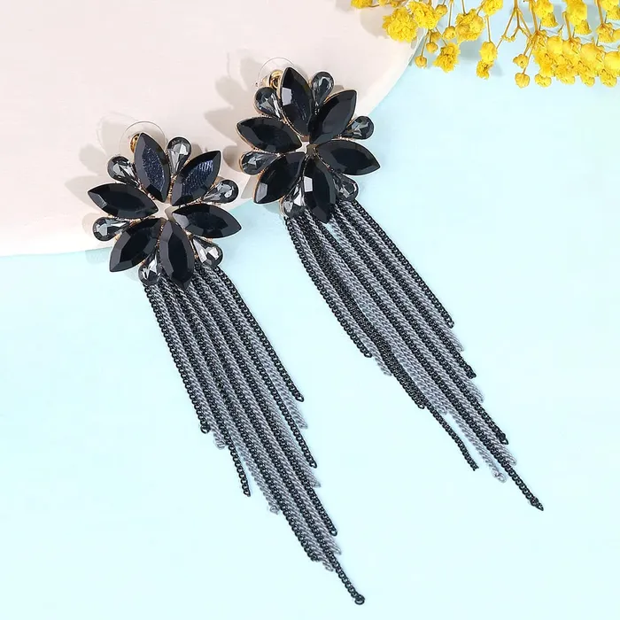 Yellow Chimes Crystal Danglers Earrings for Women Floral Shaped Crystal Blue Long Chain Dangler Earrings for Women and Girls Yellow Chimes Bracelets