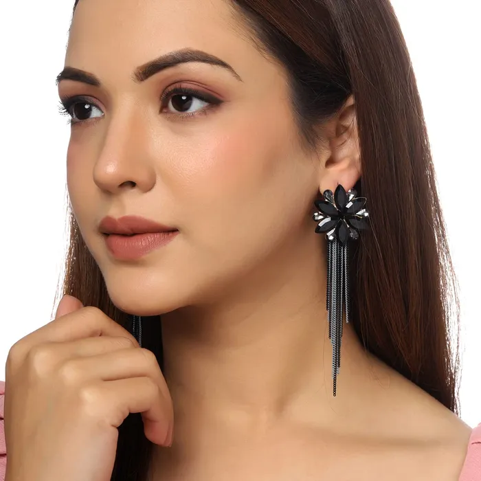 Yellow Chimes Crystal Danglers Earrings for Women Floral Shaped Crystal Blue Long Chain Dangler Earrings for Women and Girls Yellow Chimes Bracelets
