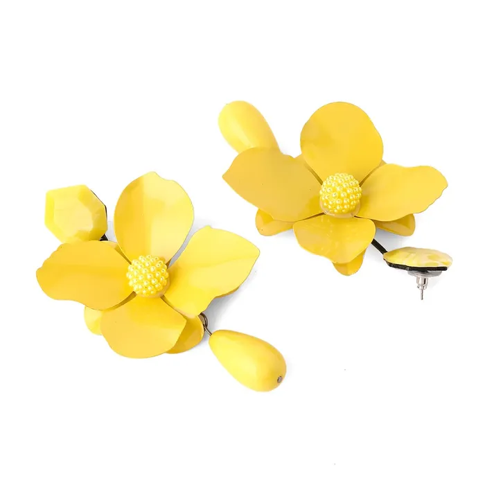 Yellow Chimes Earrings for Women and Girls Fashion Statement Long Drop Earrings Yellow Big Floral Shaped Drop Earrings Birthday Gift for girls and women Anniversary Gift for Wife Yellow Chimes Necklaces