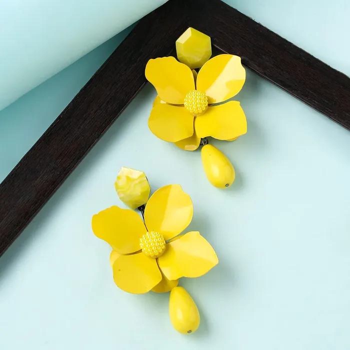 Yellow Chimes Earrings for Women and Girls Fashion Statement Long Drop Earrings Yellow Big Floral Shaped Drop Earrings Birthday Gift for girls and women Anniversary Gift for Wife Yellow Chimes Necklaces
