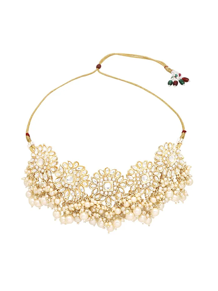 Yellow Chimes Jewellery Set for Women Kundan Traditional White Beads Choker Necklace Set with Earrings for Women and Girls Yellow Chimes Necklaces