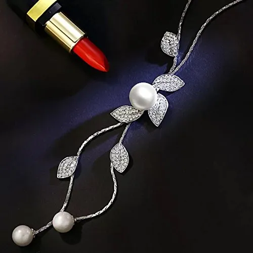Yellow Chimes Long Chain Necklace for Women Floral Wine Crystal Studded Pearl Silver Long Chain Pendant Necklace for Women and Girls Yellow Chimes Bracelets
