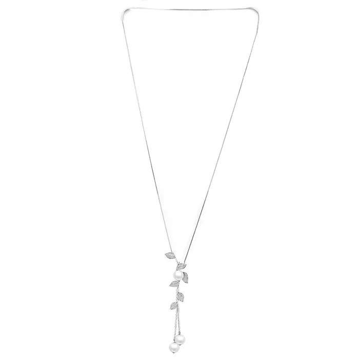 Yellow Chimes Long Chain Necklace for Women Floral Wine Crystal Studded Pearl Silver Long Chain Pendant Necklace for Women and Girls Yellow Chimes Bracelets