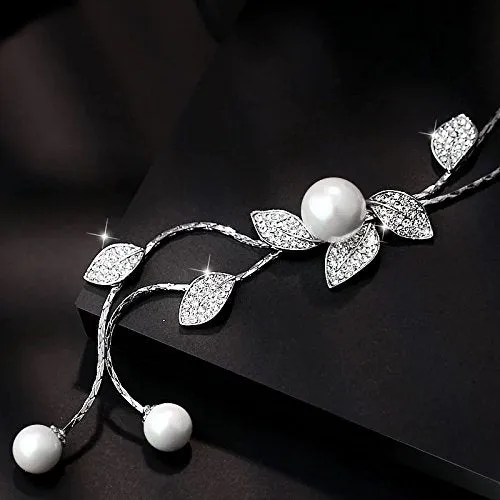 Yellow Chimes Long Chain Necklace for Women Floral Wine Crystal Studded Pearl Silver Long Chain Pendant Necklace for Women and Girls Yellow Chimes Bracelets