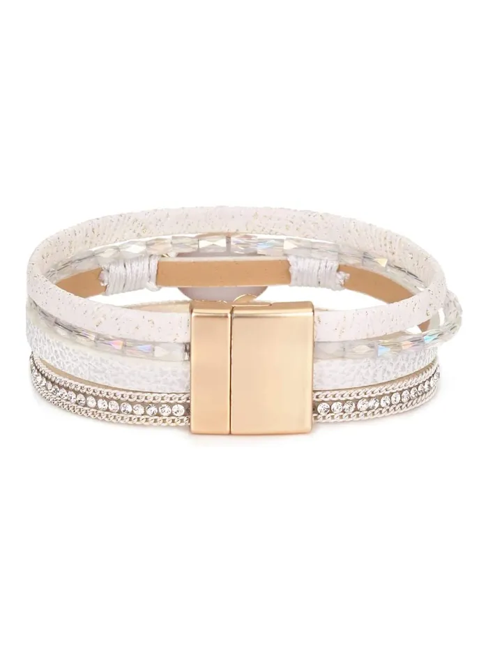 Yellow Chimes Multilayered Bracelet for Women White Shimmer Textured Layered Wraparound Bracelet For Women and Girls Yellow Chimes Necklaces
