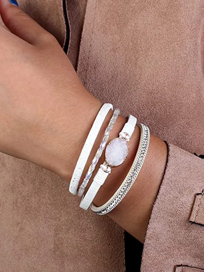 Yellow Chimes Multilayered Bracelet for Women White Shimmer Textured Layered Wraparound Bracelet For Women and Girls Yellow Chimes Necklaces