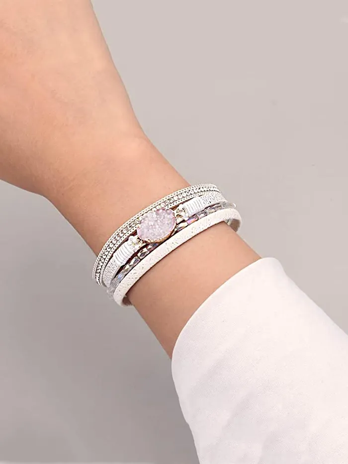 Yellow Chimes Multilayered Bracelet for Women White Shimmer Textured Layered Wraparound Bracelet For Women and Girls Yellow Chimes Necklaces