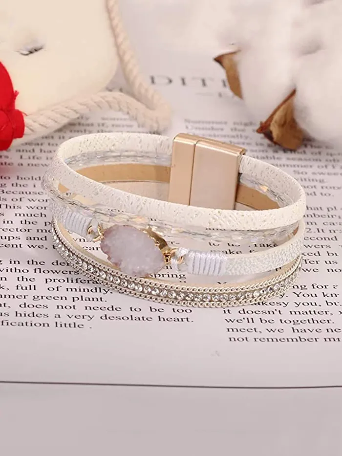 Yellow Chimes Multilayered Bracelet for Women White Shimmer Textured Layered Wraparound Bracelet For Women and Girls Yellow Chimes Necklaces