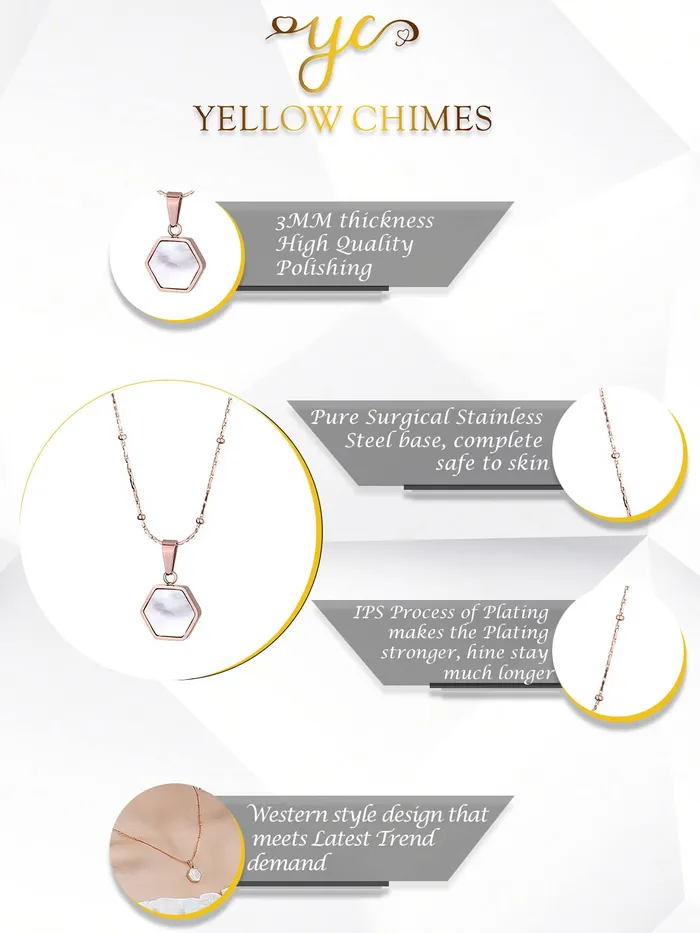 Yellow Chimes Necklaces Yellow Chimes Chian Pendant for Women Rose GoldPlated Stainless Steel White Charm Chain Pendant Necklace For Women and Girls