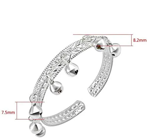 Yellow Chimes Necklaces Yellow Chimes Classic Design Silver Tone Jingle Bells Silver Plated Open Cuff Bracelet For Women and Girls