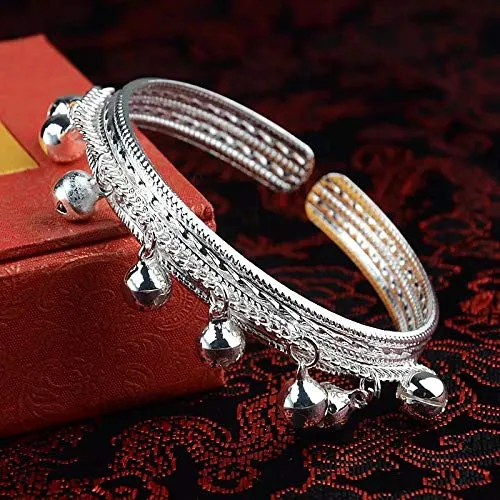 Yellow Chimes Necklaces Yellow Chimes Classic Design Silver Tone Jingle Bells Silver Plated Open Cuff Bracelet For Women and Girls