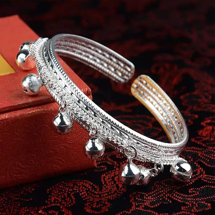 Yellow Chimes Necklaces Yellow Chimes Classic Design Silver Tone Jingle Bells Silver Plated Open Cuff Bracelet For Women and Girls