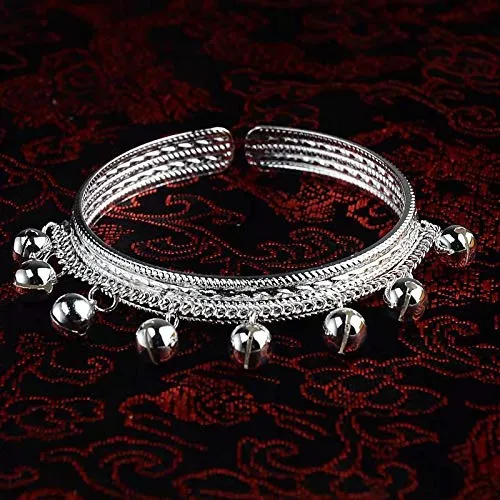 Yellow Chimes Necklaces Yellow Chimes Classic Design Silver Tone Jingle Bells Silver Plated Open Cuff Bracelet For Women and Girls