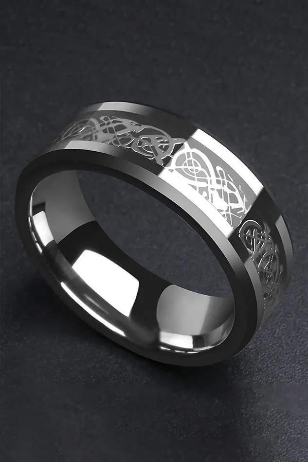 Yellow Chimes Necklaces Yellow Chimes Combo Black Blue Rings For Men Pack of 2 Stainless Steel Men Rings Dragon Celtic Design Black Blue Finger Rings for Boys Ideal Gift For Men and Boys