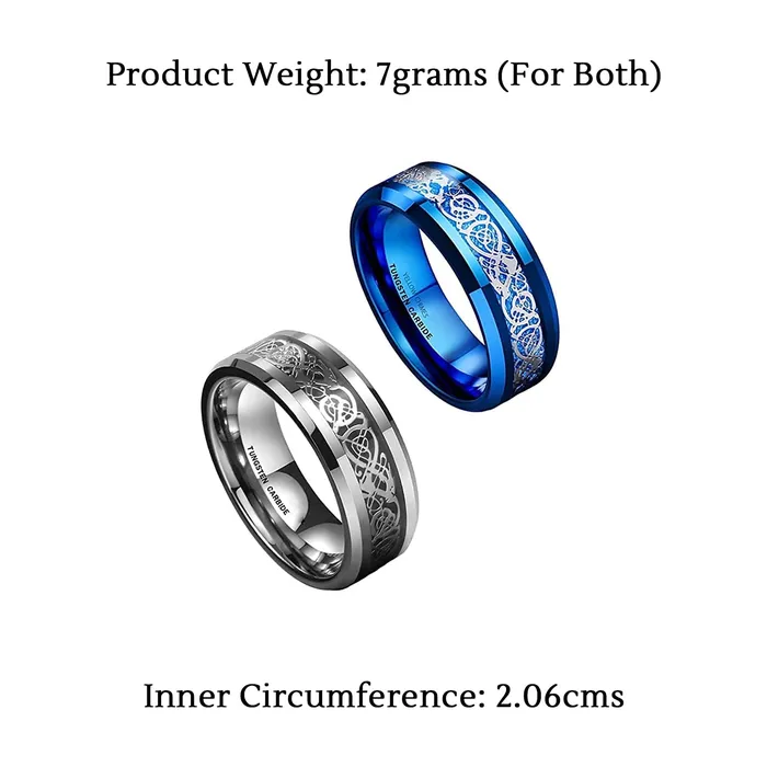 Yellow Chimes Necklaces Yellow Chimes Combo Black Blue Rings For Men Pack of 2 Stainless Steel Men Rings Dragon Celtic Design Black Blue Finger Rings for Boys Ideal Gift For Men and Boys