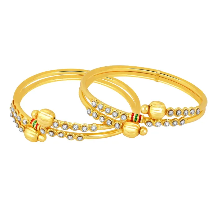Yellow Chimes Necklaces Yellow Chimes Designer CZ Victorian 2 Pc Gold Plated Traditional Bangles Set for Women