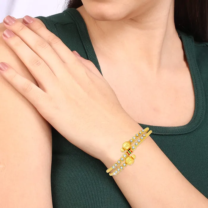 Yellow Chimes Necklaces Yellow Chimes Designer CZ Victorian 2 Pc Gold Plated Traditional Bangles Set for Women