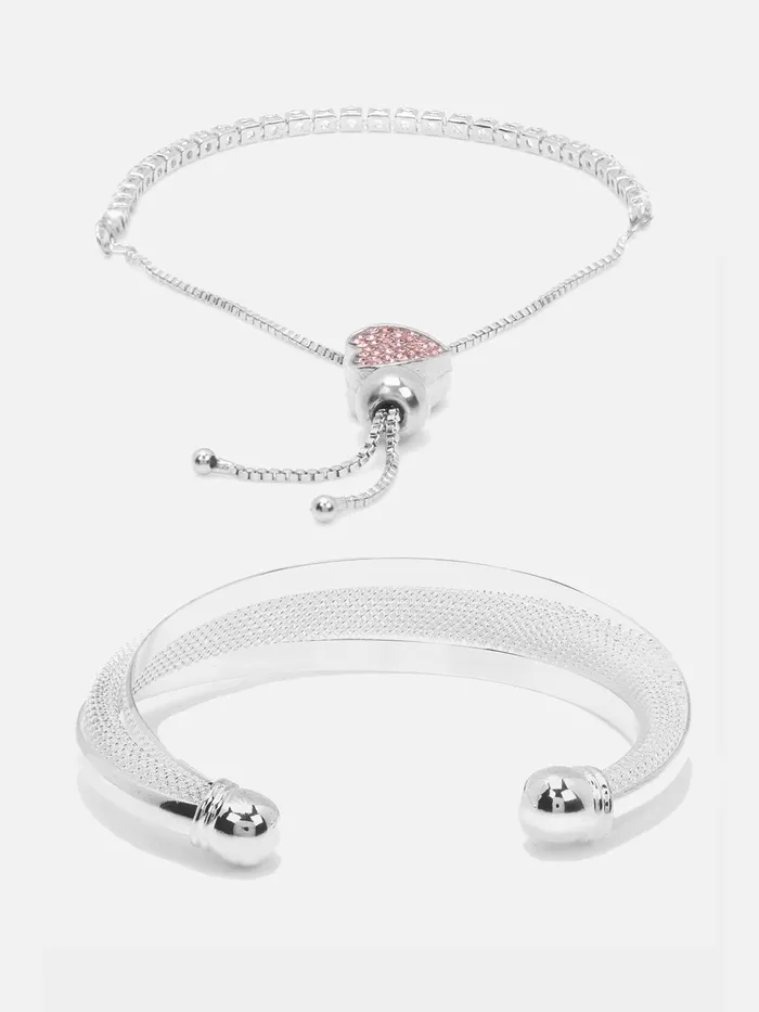 Yellow Chimes Necklaces Yellow Chimes Exclusive Silver Plated Adjustable Love Heart Charm Crystal Twisting Sparkle Kadaa Bracelets for Women and Girls