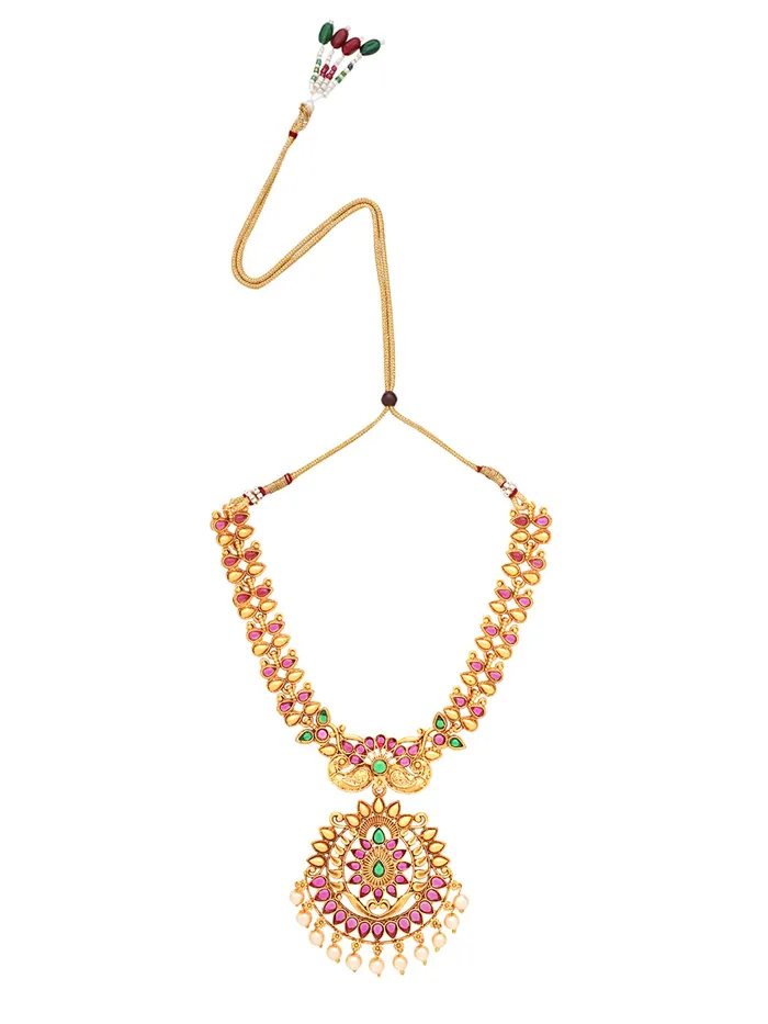 Yellow Chimes Necklaces Yellow Chimes Jewellery Set for Women Gold Toned Kundan Studded Pearl Drop with Beads Green Meeanakari Touch Choker Necklace Set with Earrings for Women and Girls