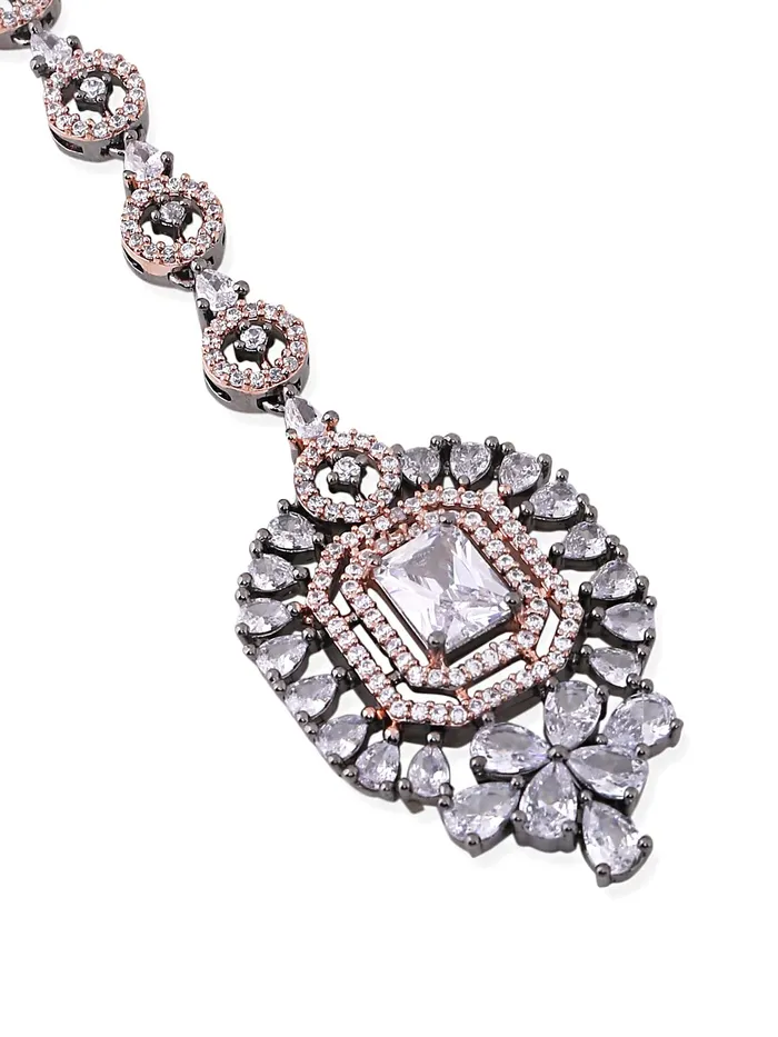 Yellow Chimes Necklaces Yellow Chimes Maang Tikka for Women Beautiful ADAmerican Diamond Studded Rhodium Plated Crystal Maang Tikka for Women and Girls Design 12