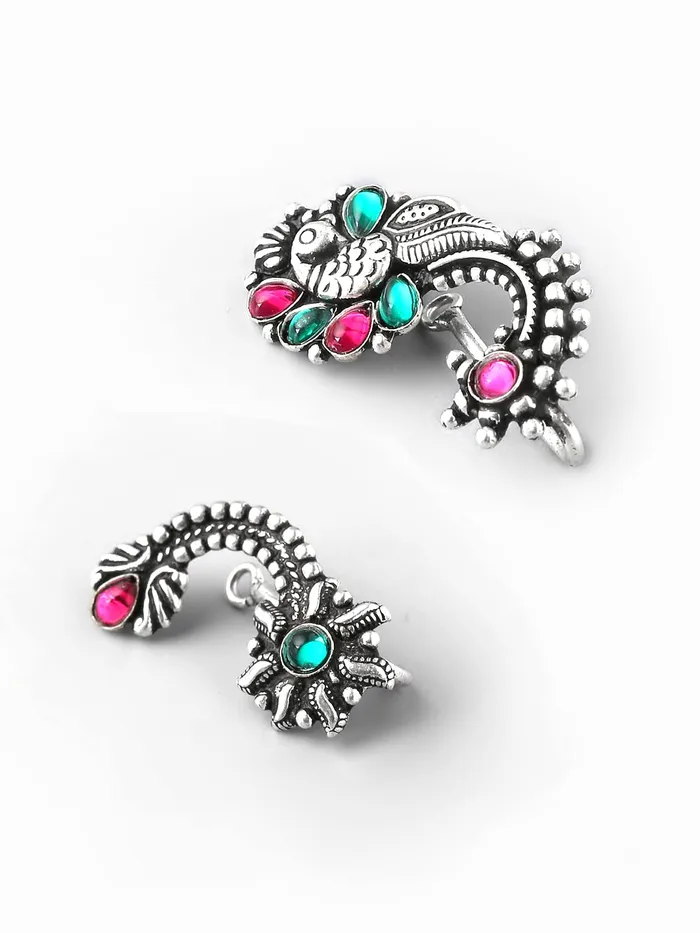 Yellow Chimes Necklaces Yellow Chimes Oxidised Nose Pin Nath for Women 2 Pcs Combo Authentic Kolhapuri Worked Maharasthrian NonPiercing Nath for Women and Girls