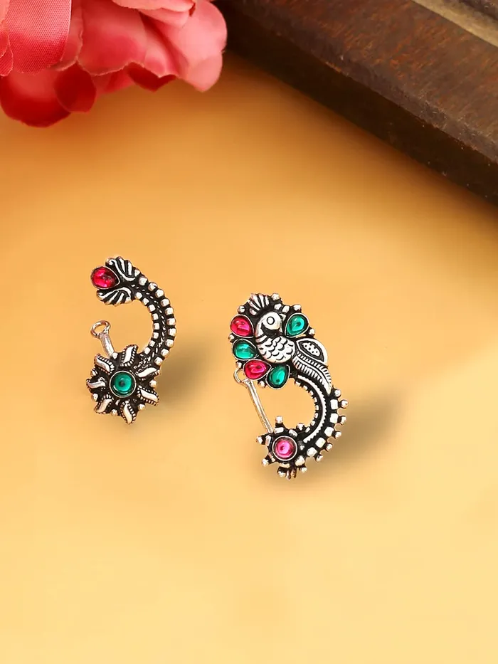 Yellow Chimes Necklaces Yellow Chimes Oxidised Nose Pin Nath for Women 2 Pcs Combo Authentic Kolhapuri Worked Maharasthrian NonPiercing Nath for Women and Girls