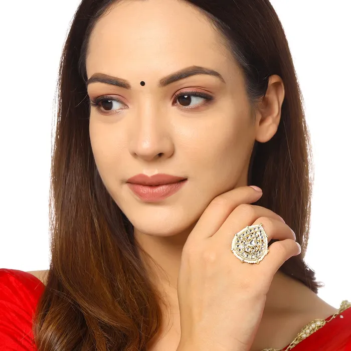 Yellow Chimes Necklaces Yellow Chimes Rings for Women 3 Pcs Set of Adjustable Kundan Studded Rings for Women and Girls