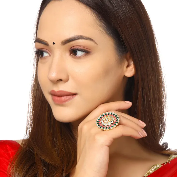 Yellow Chimes Necklaces Yellow Chimes Rings for Women 3 Pcs Set of Adjustable Kundan Studded Rings for Women and Girls