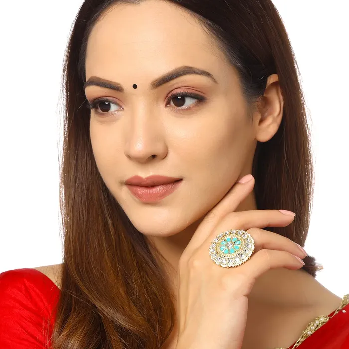 Yellow Chimes Necklaces Yellow Chimes Rings for Women 3 Pcs Set of Adjustable Kundan Studded Rings for Women and Girls