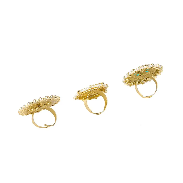 Yellow Chimes Necklaces Yellow Chimes Rings for Women 3 Pcs Set of Adjustable Kundan Studded Rings for Women and Girls