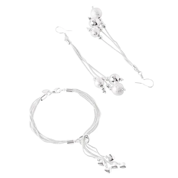 Yellow Chimes Necklaces Yellow Chimes Silver Earrings Bracelet Set for Women Hanging Love Heart Charm Bracelet Silver Plated Tassel Earrings Bracelet Set for Women and Girls